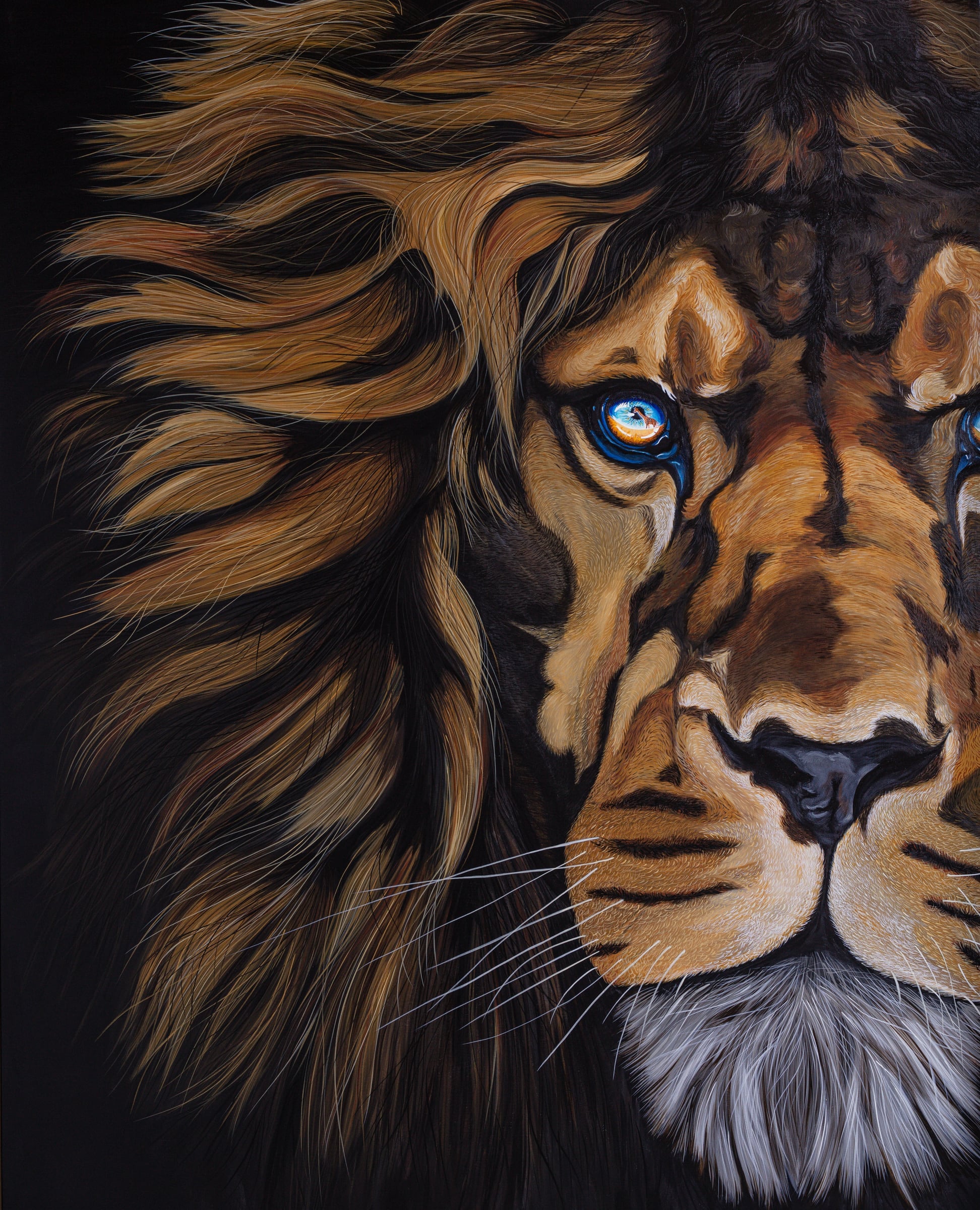 The Blue-Eyed King, Acrylic on Canvas, Resin Finish by Madlen Movsessian